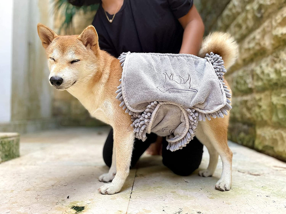 Tuff Pupper towel for indoor and outdoor use after muddy adventures.