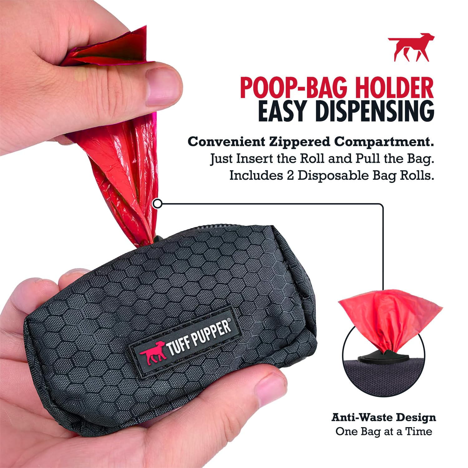 Tuff Pupper rust-proof clip attachment shown for secure outdoor use.