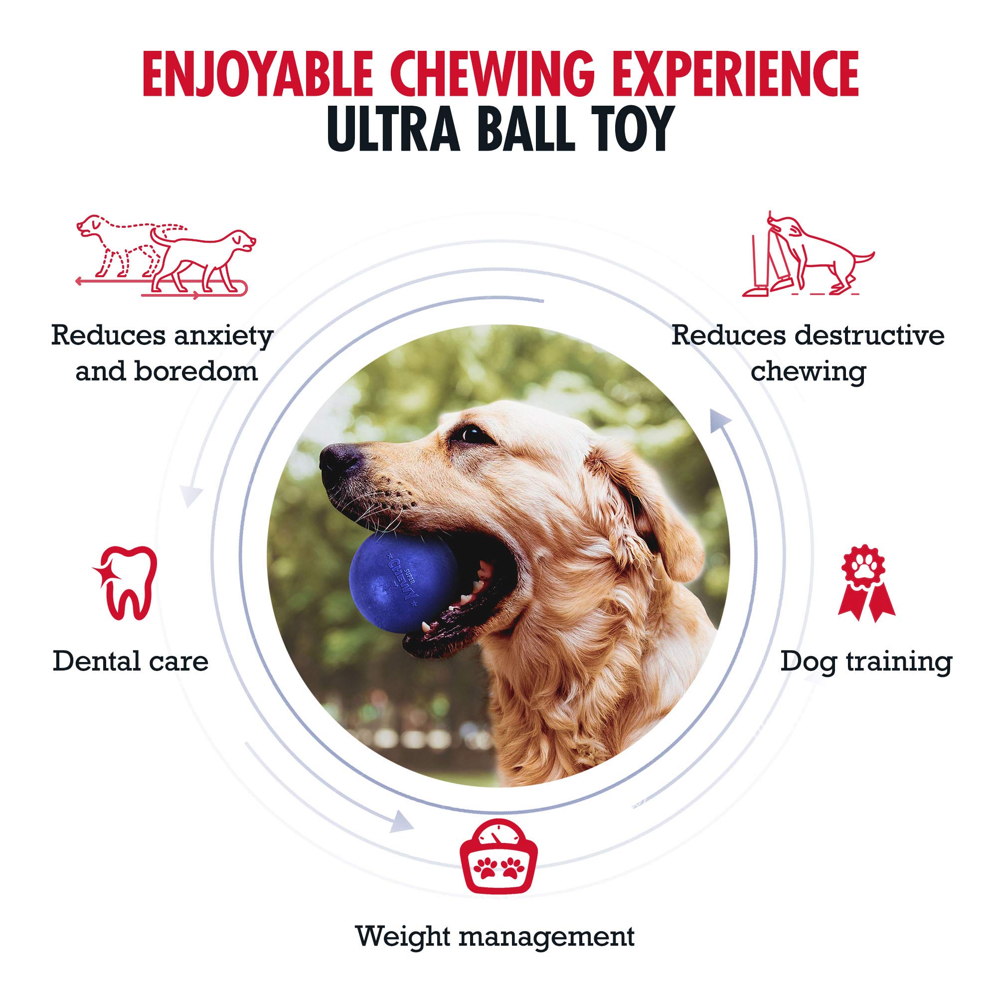 Tuff Pupper SuperChewy ball toy close-up shows durable rubber core for long-lasting play.