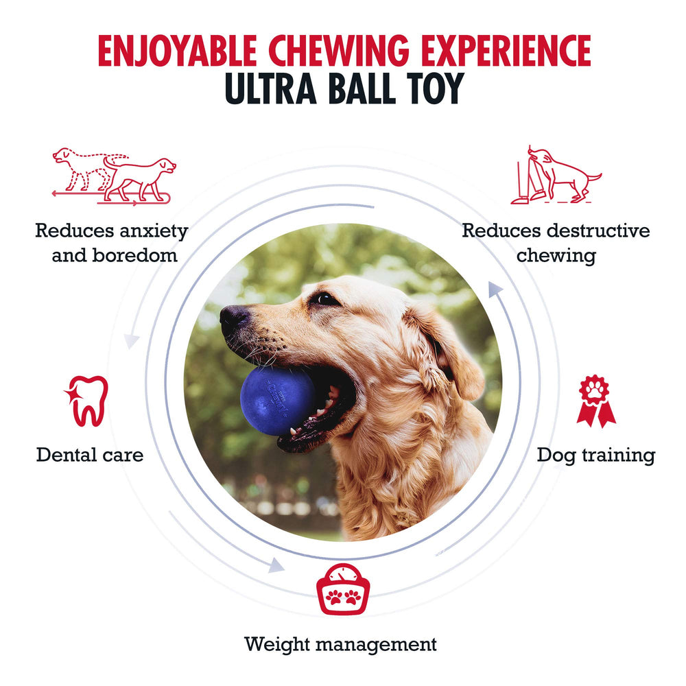 Tuff Pupper SuperChewy ball toy close-up shows durable rubber core for long-lasting play.