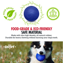 Tuff Pupper SuperChewy ball toy in fetch action supports energetic workouts.