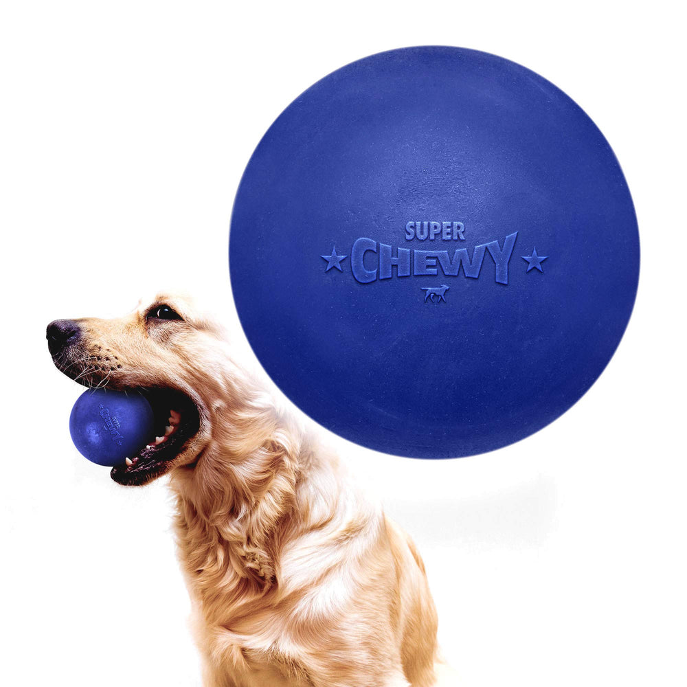 Tuff Pupper SuperChewy ball toy in side view demonstrates sturdy construction for tough chewers.