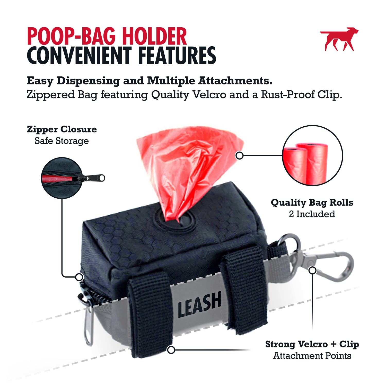 Tuff Pupper universal-fit leash demonstrates compatibility with all leash types.