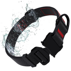 Tuff Pupper waterproof action collar closeup highlights rugged aluminum buckle for adventures