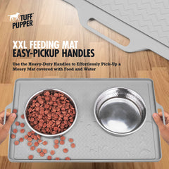 Tuff Pupper XXL dog feeding mat raised-edge close-up showing containment and easy cleanup