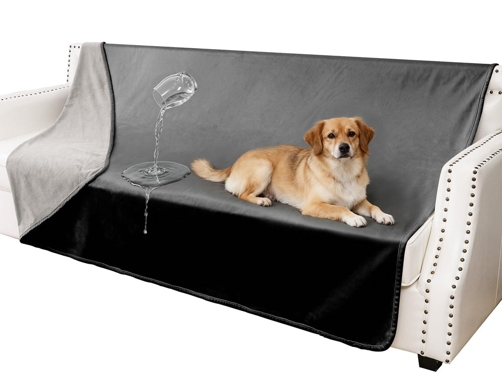 Tuffeel waterproof blanket front view showing dual-sided protection for couches and pets