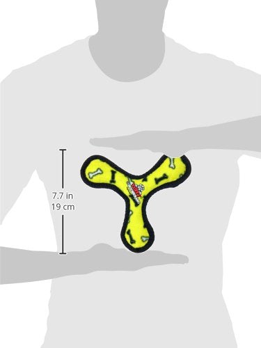 Tuffy Jr Bowmerang Yellow Bone floating for water play with small dogs.