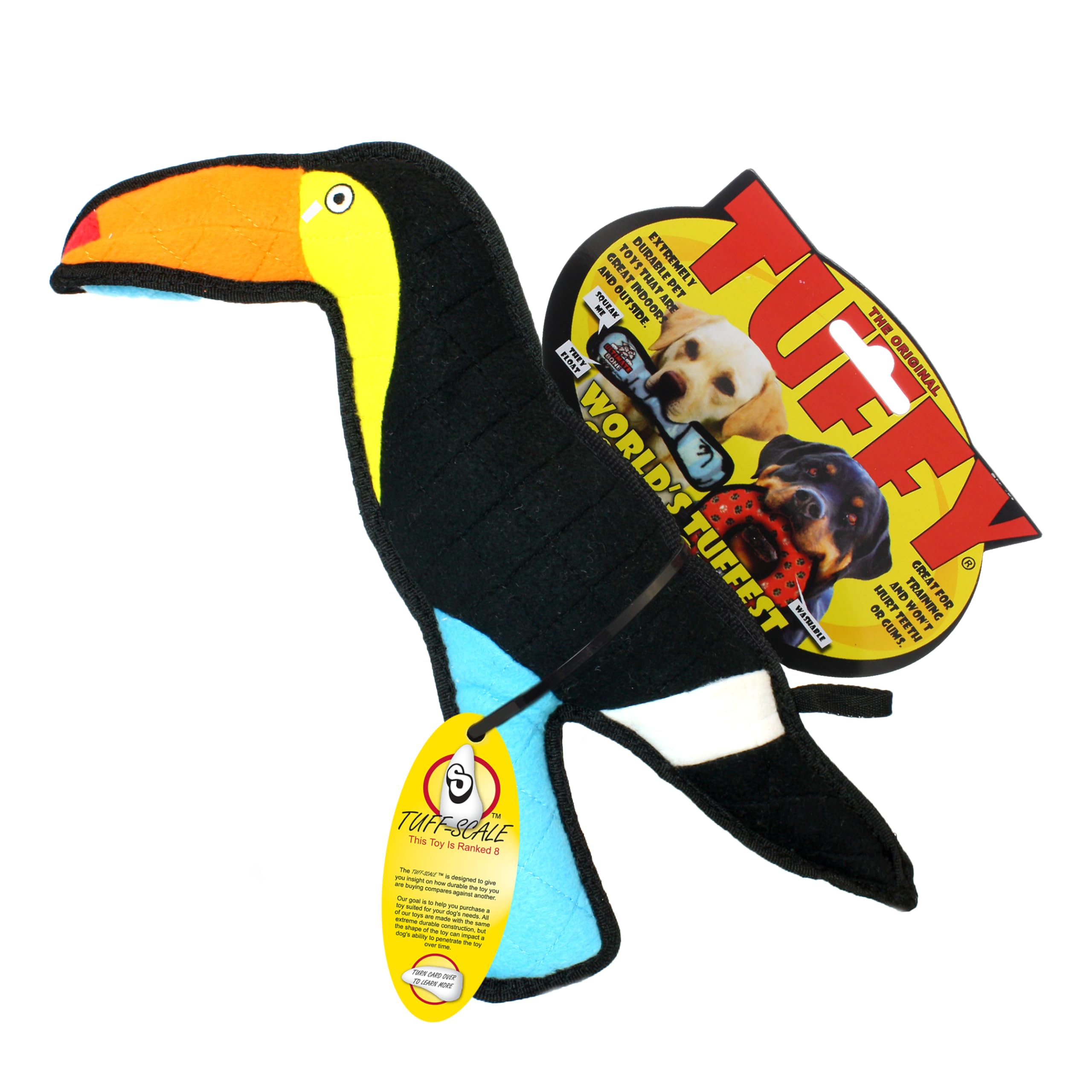 TUFFY Zoo Toucan tugging-action supports interactive games under supervision.