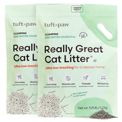 Tuft & Paw Really Great Cat Litter tofu-litter-pellets demonstrate fast clumping for quick cleanup.