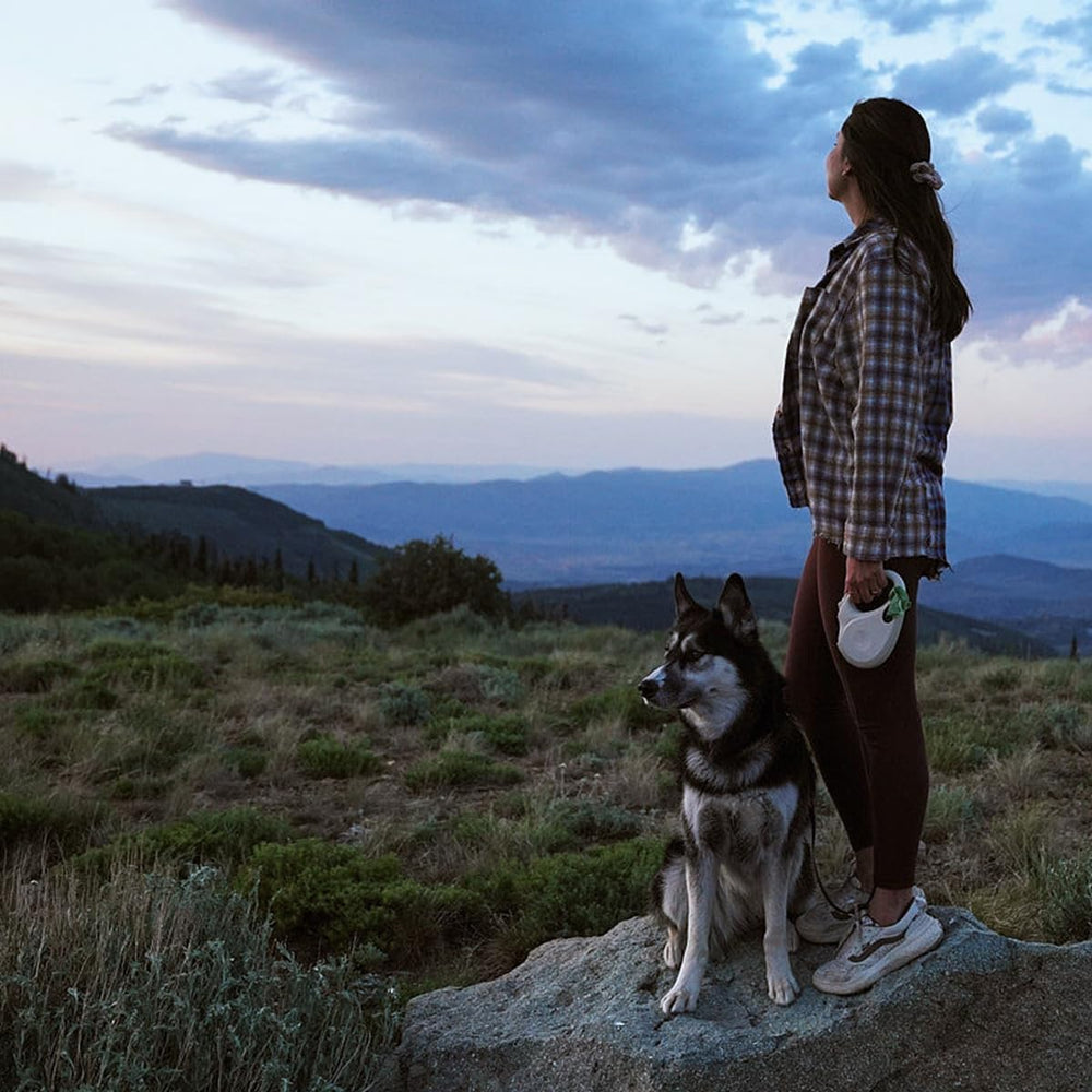 TUG Oval 16ft tape leash in cream extends reach with tangle-free movement.