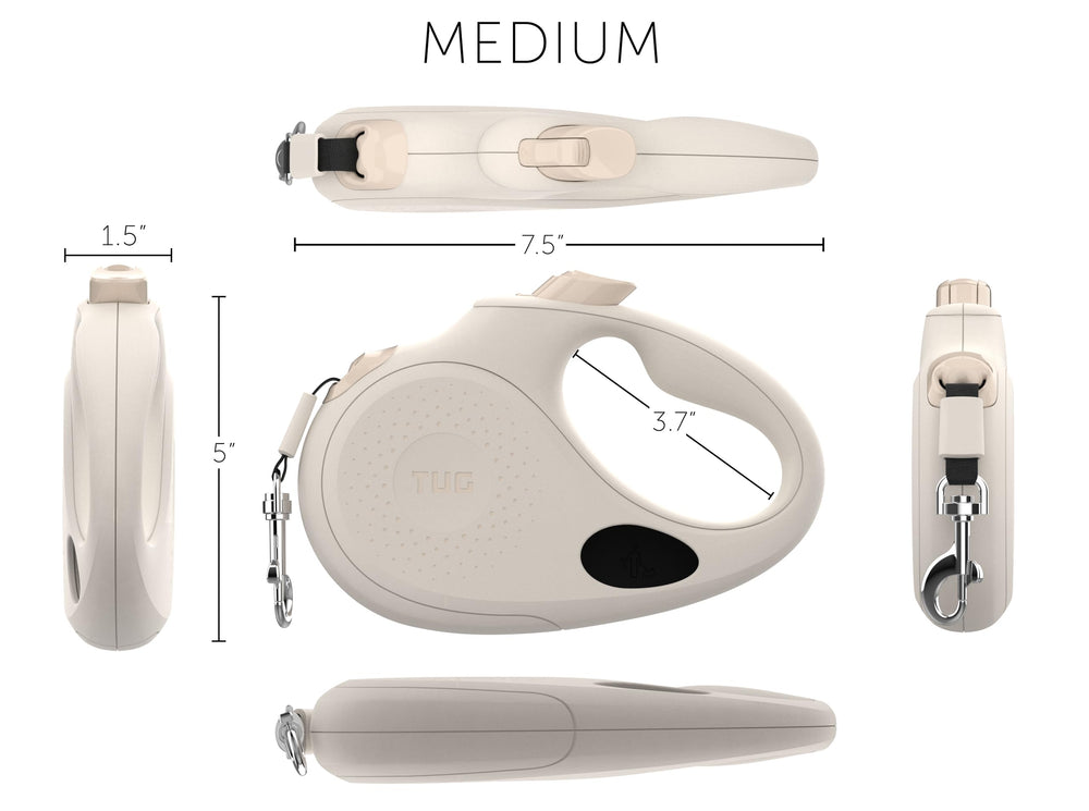 TUG Oval all-in-one leash with dispenser in cream highlights compact design.