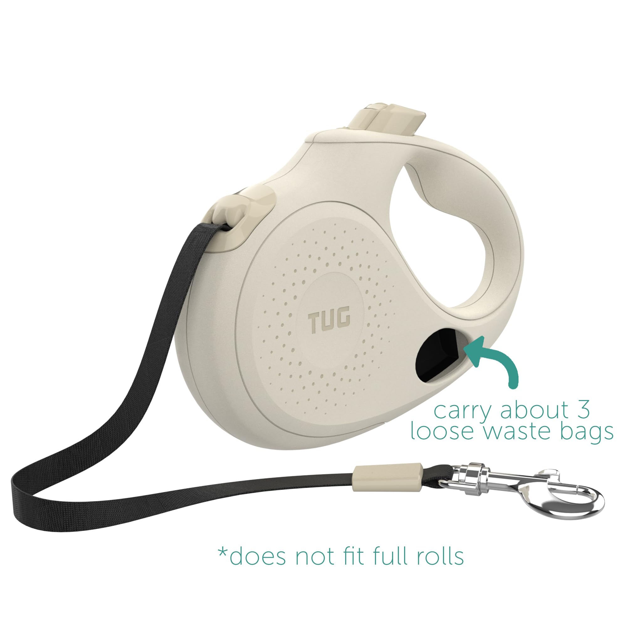 TUG Oval integrated bag dispenser in cream holding two bags for cleanup