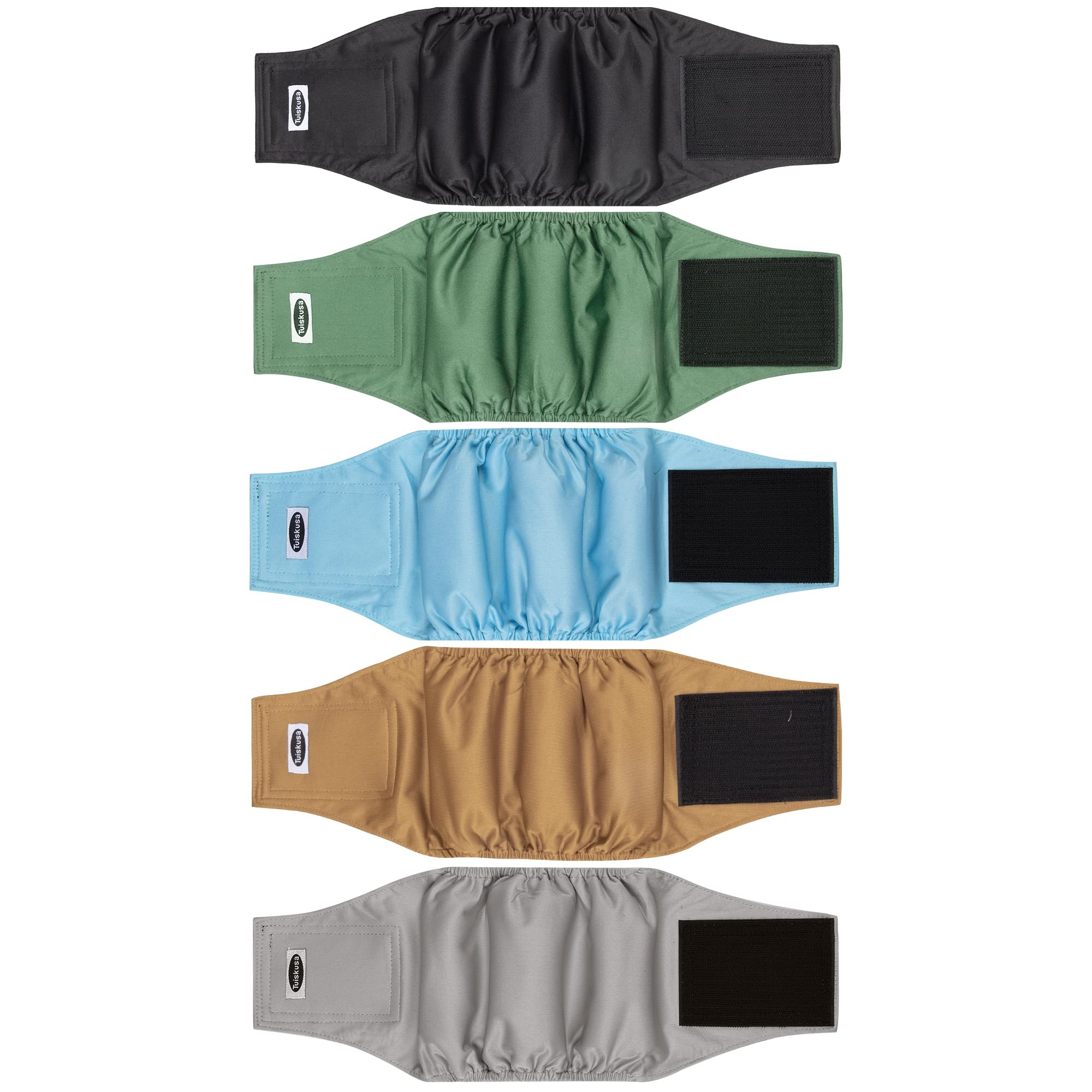 Tuiskusa pack of five male dog diapers, ready for quick changes on the go.