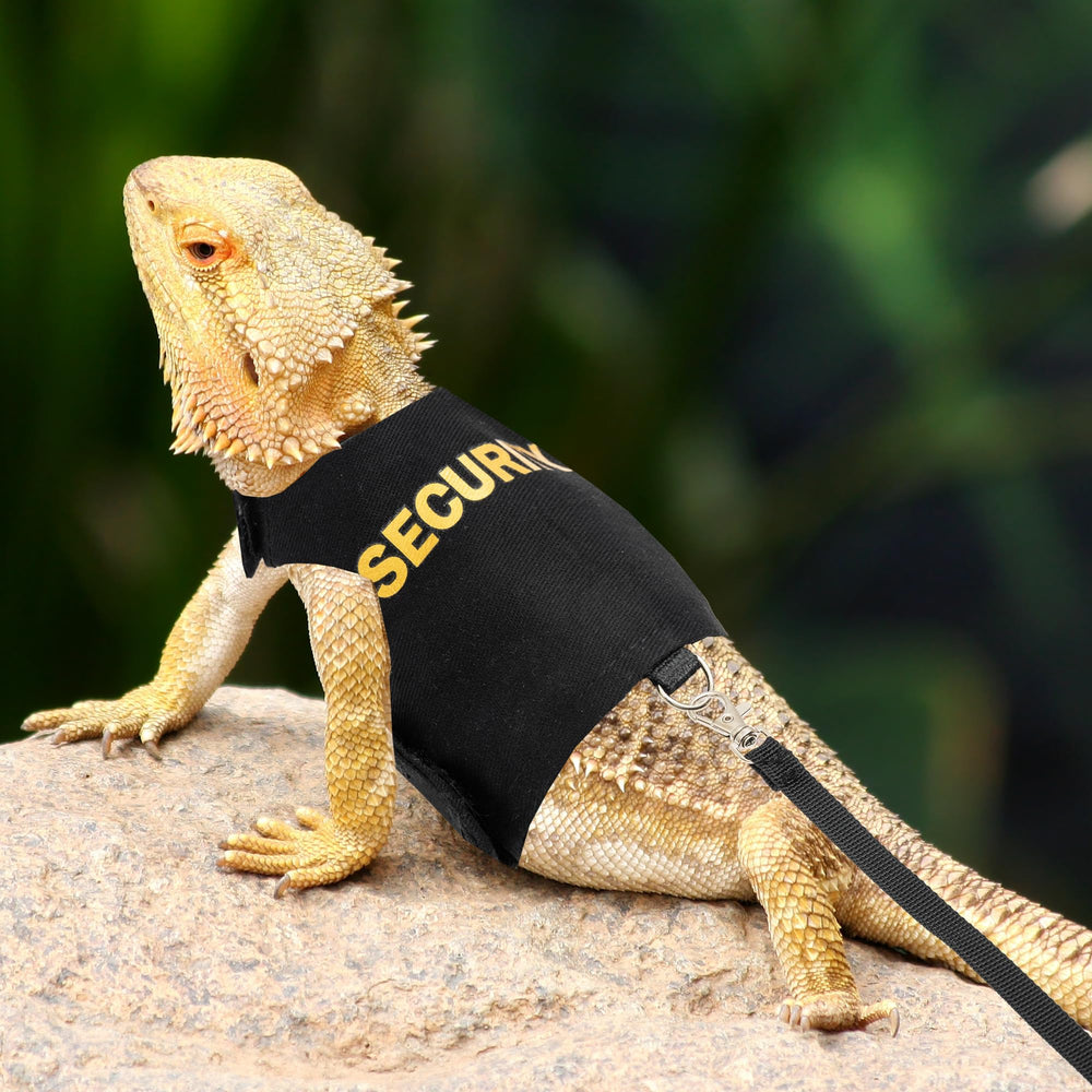 TUKOAW Bearded Dragon Harness back features SECURITY print for a playful safety cue