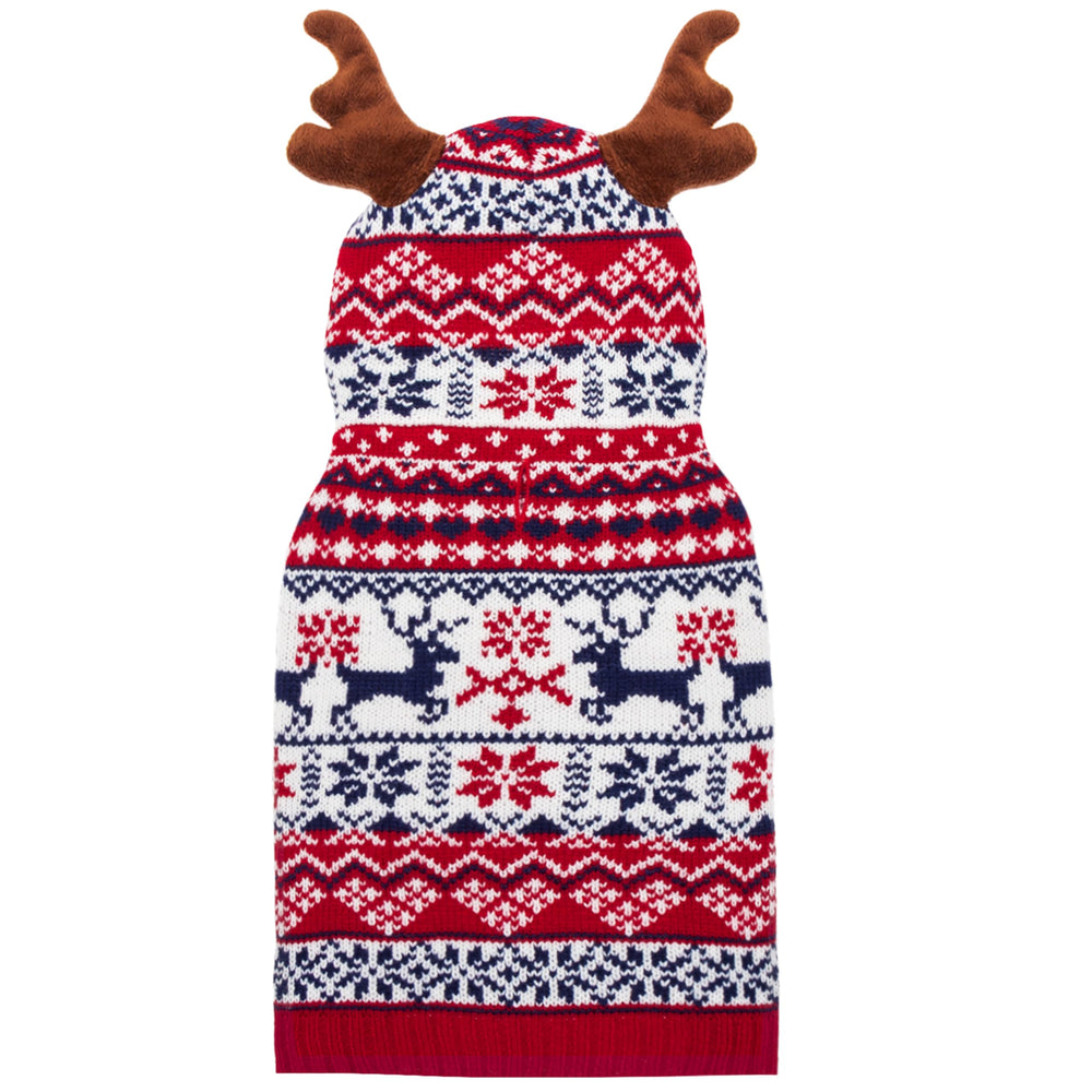 TUKOAW Christmas dog sweater with elk pattern keeps pets warm and festive.