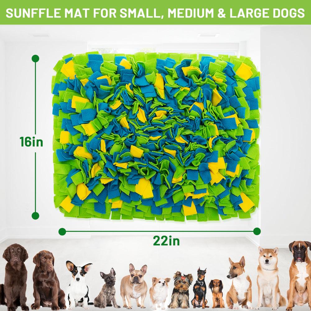 TUKOAW Snuffle Mat colors blue yellow green stimulate curiosity and training fun.