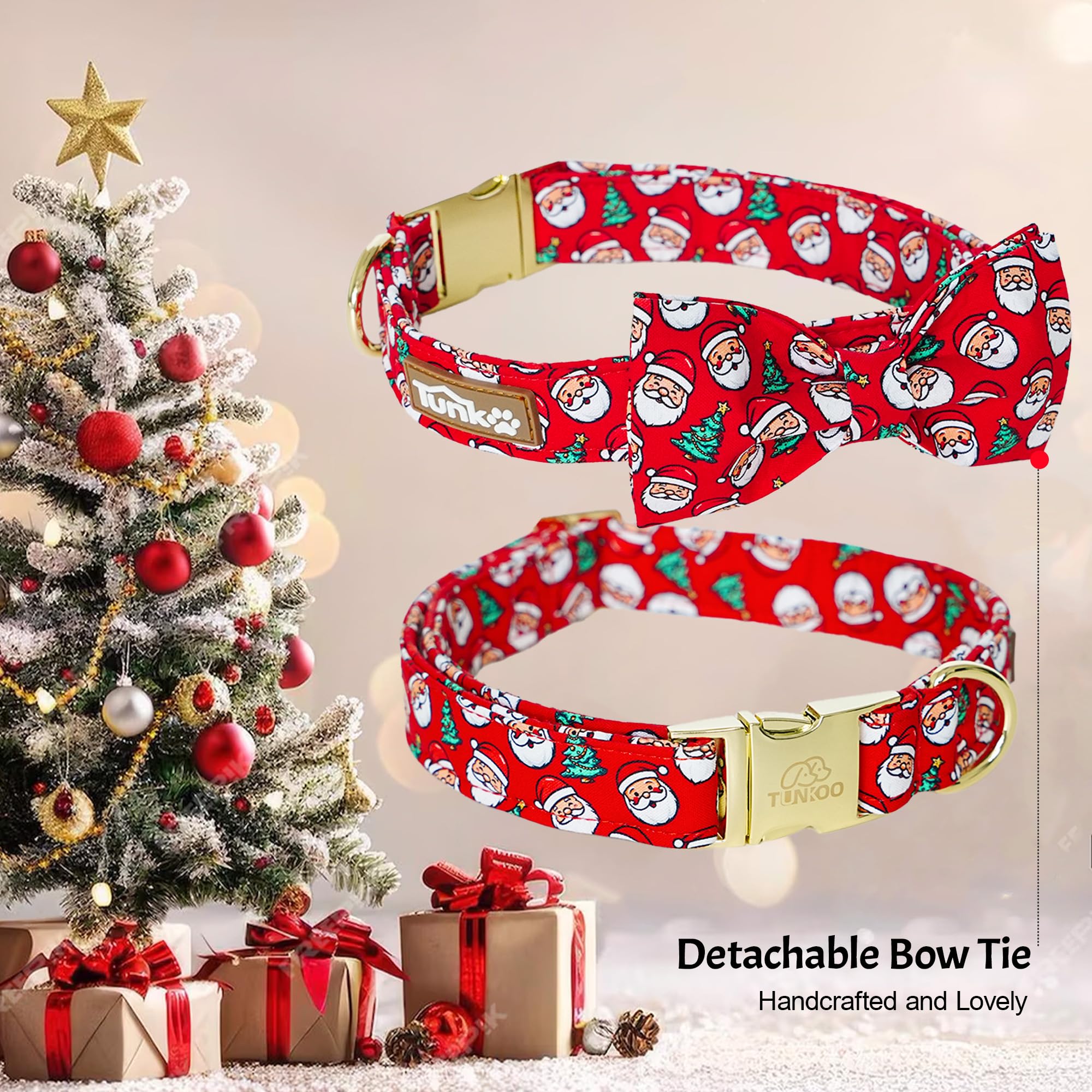 Tunkoo bow tie Santa collar craftsmanship and vibrant color for holiday photos