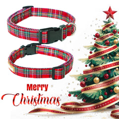 Tunkoo Christmas Classic Plaid Collar side-strap showing adjustable fit for all dog sizes.
