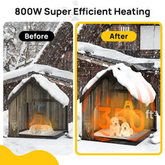 Turbro Neighborhood DH800A inside a dog house demonstrates even heat distribution