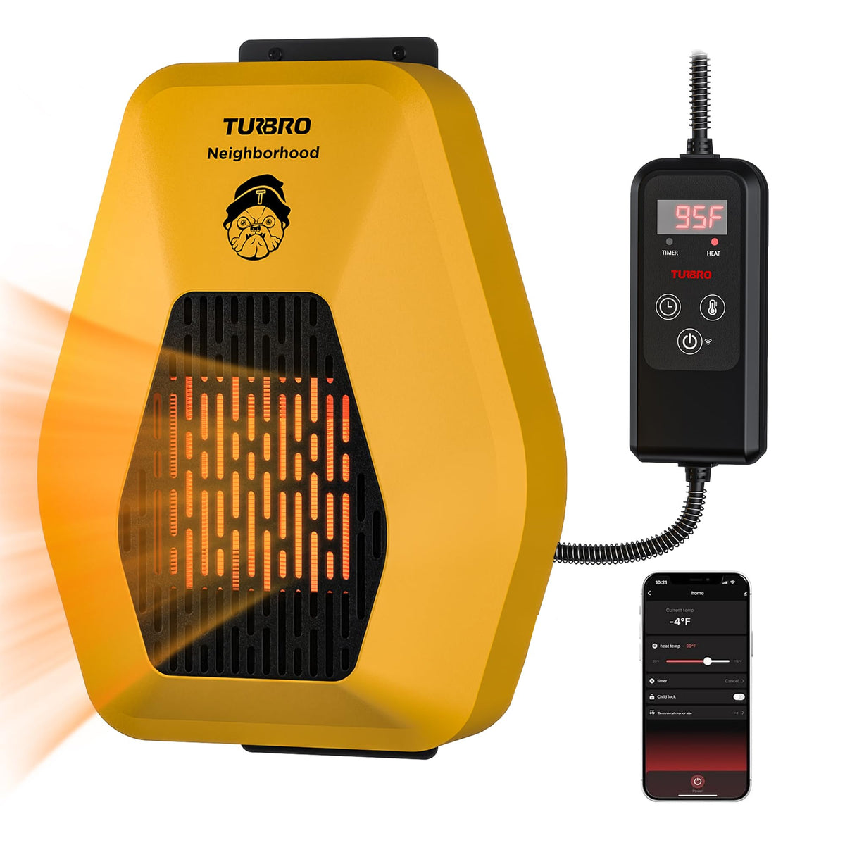 TURBRO Neighborhood WiFi dog house heater wall mount saves floor space while keeping kennels warm.
