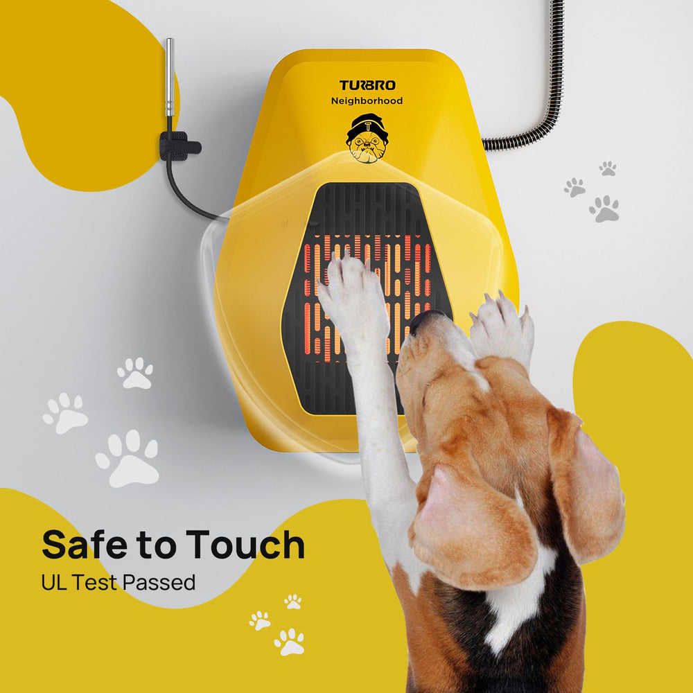 TURBRO Neighborhood WiFi IPX4 controller demonstrates splash-resistant control from outside the kennel.