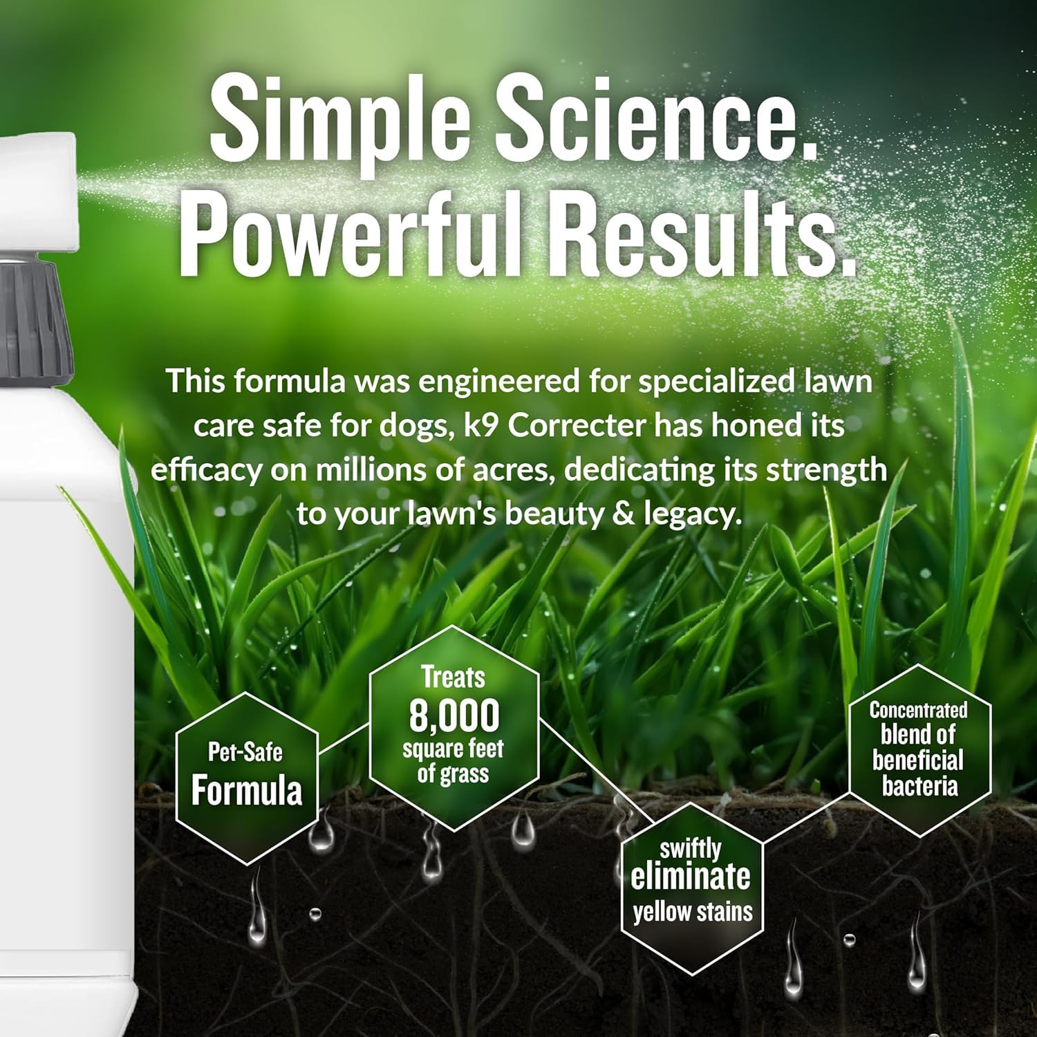 Turf Titan K9 Correcter environmentally-friendly solution promotes healthy soil and sustainable lawn care.