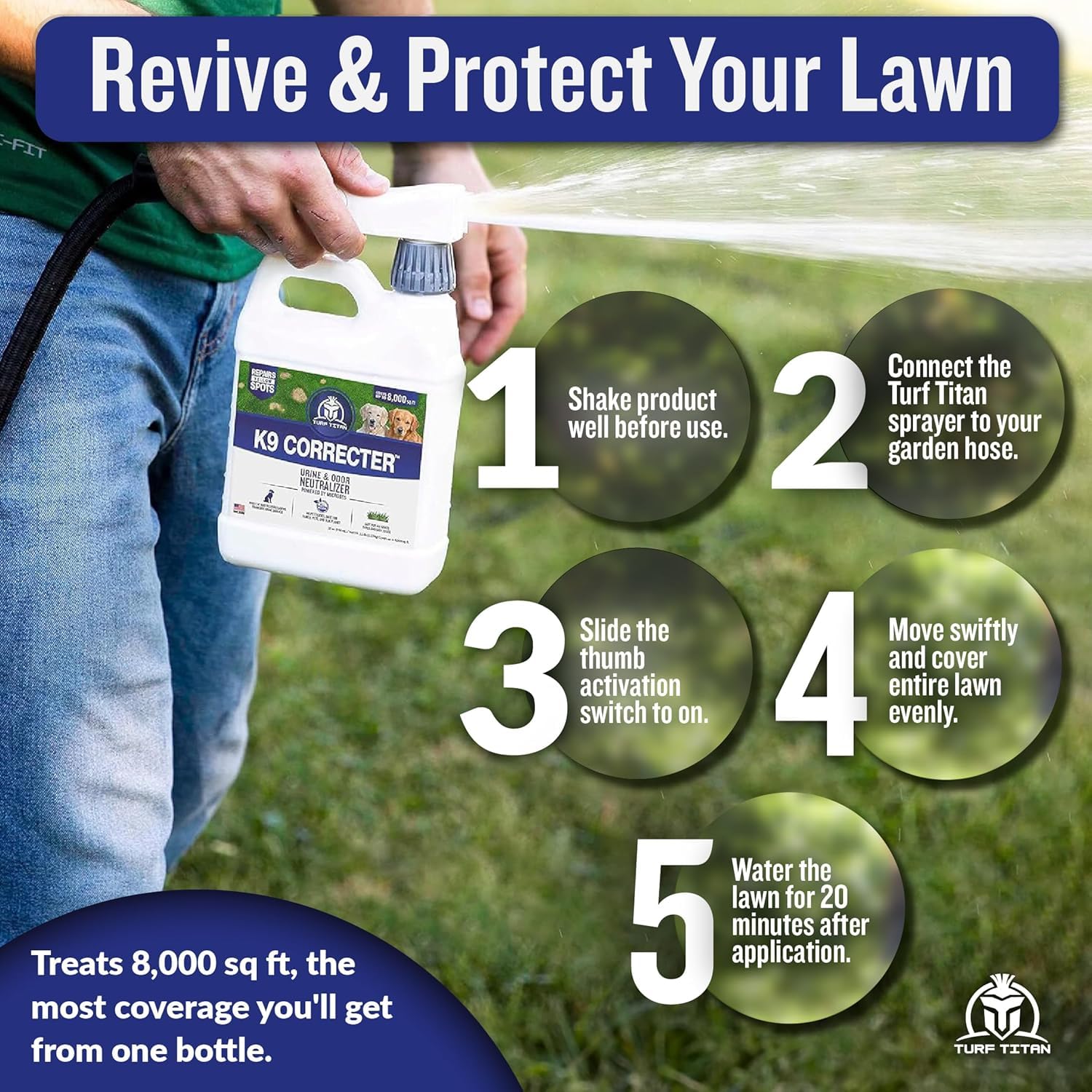 Turf Titan K9 Correcter spray-dispensing enables easy weekly lawn care.