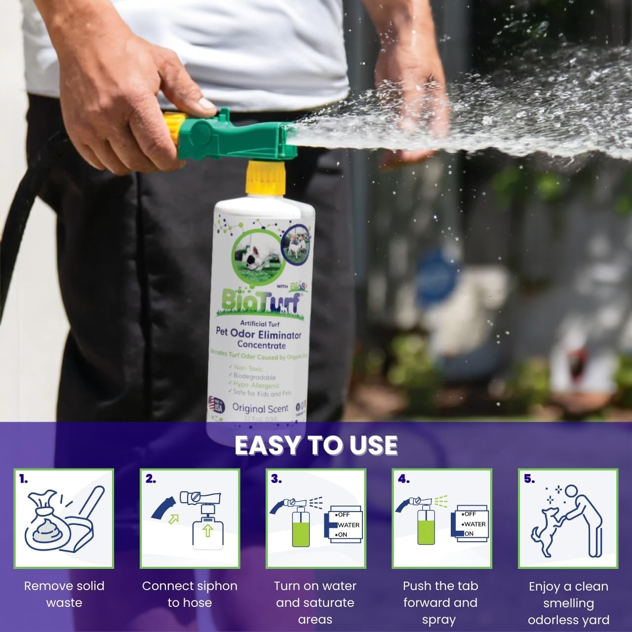 TurFresh BioS+ real-grass lawn odor control is safe for plants and pets