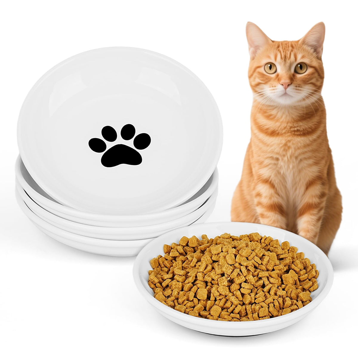 Turfson ceramic cat bowls front view show safe dining for indoor cats.