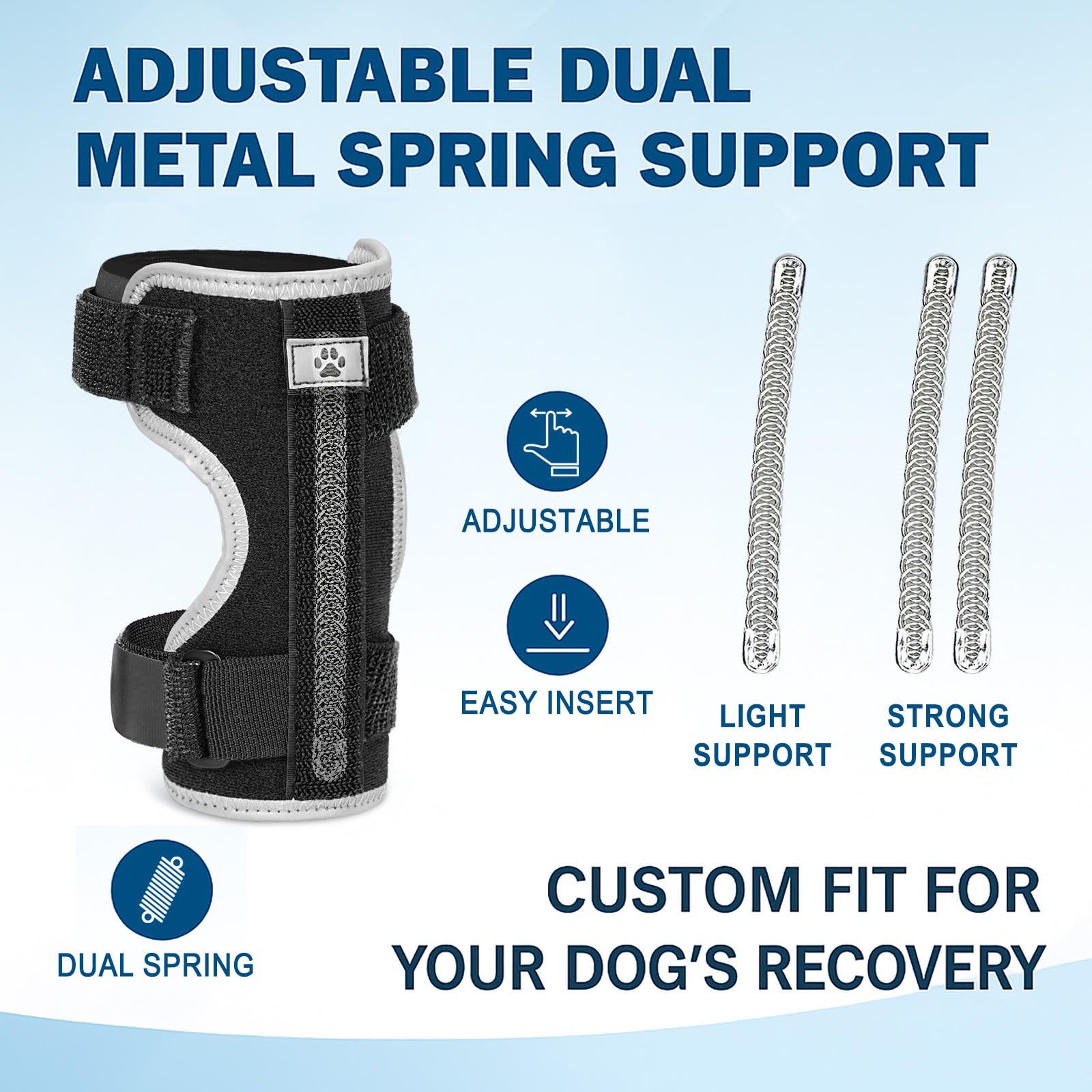 Turfson dog front leg brace removable metal strips enable tailored stability