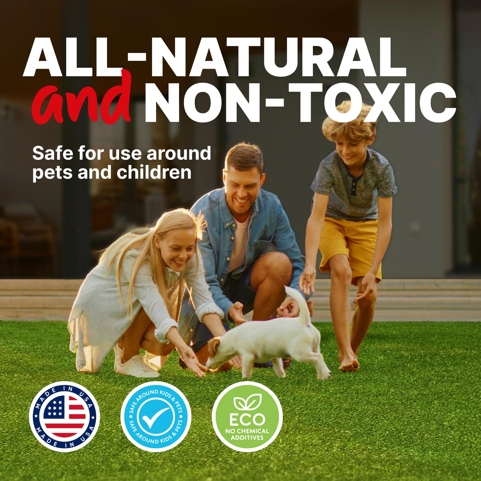 TurfSpa MAX packaging with gallon refill suggests safe, non-toxic formula.