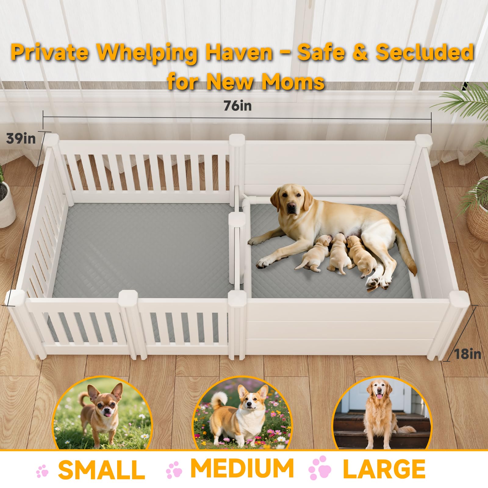 Tuxun whelping box with pig rails protects puppies during birth and rest