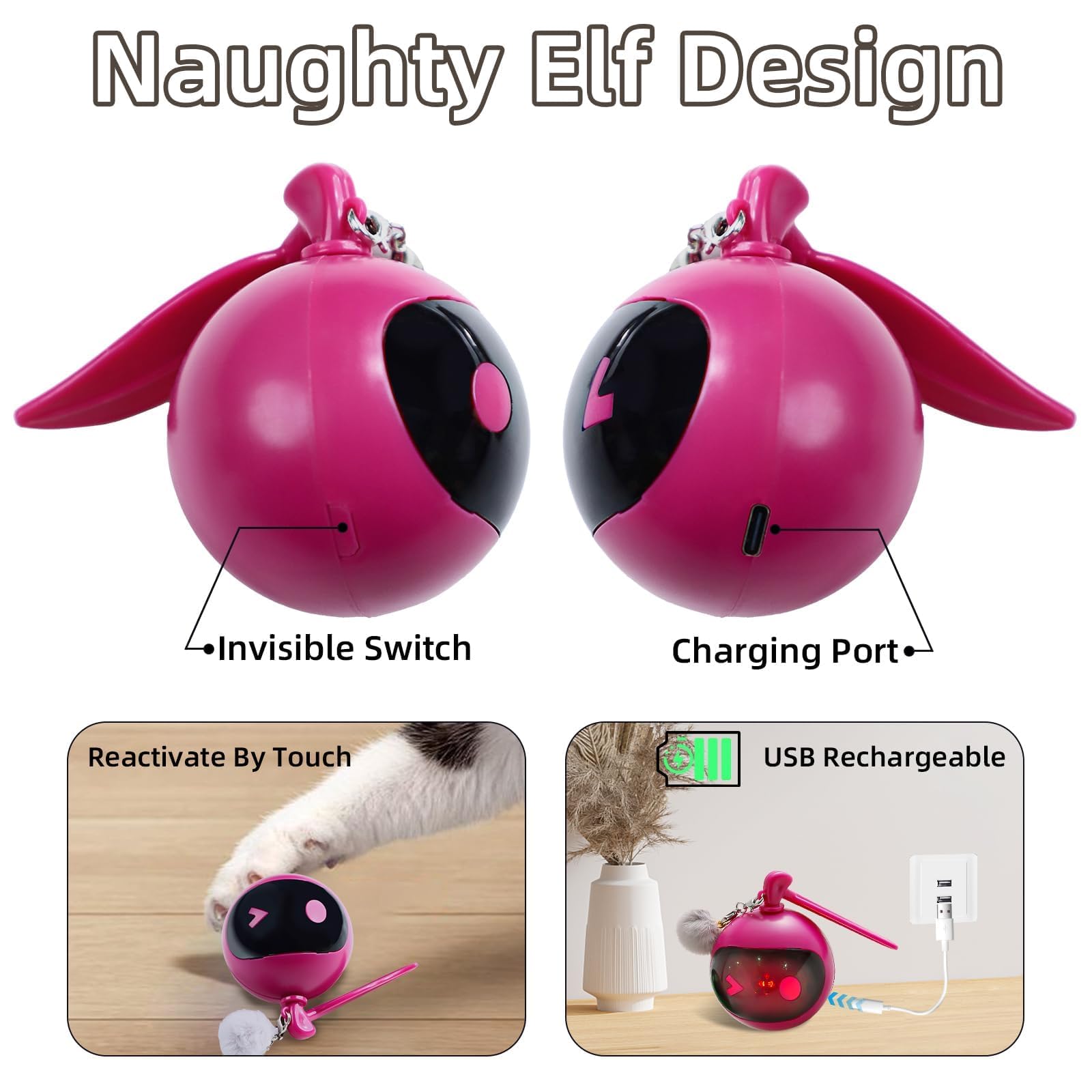 TVM interactive cat toy rose-red ball bird chirp sound boosts engagement