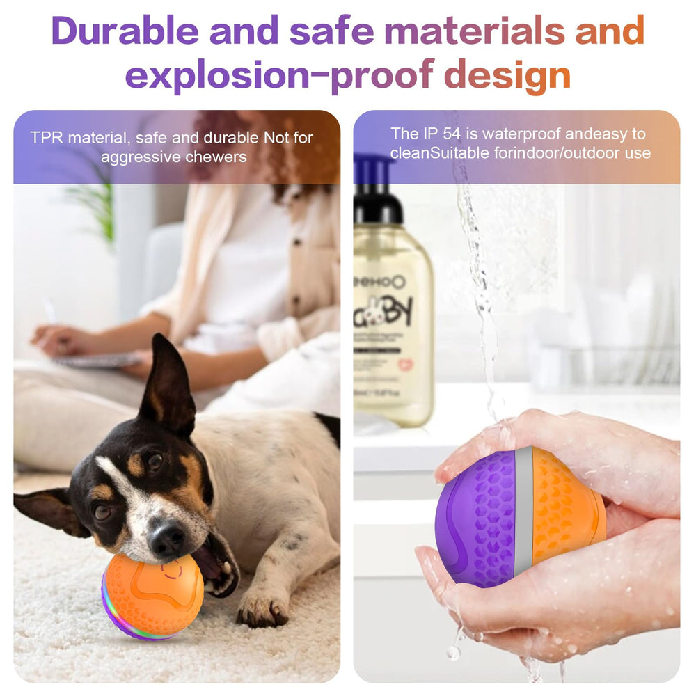 TVM Interactive Dog Ball bite-resistant shell close-up emphasizes durability.