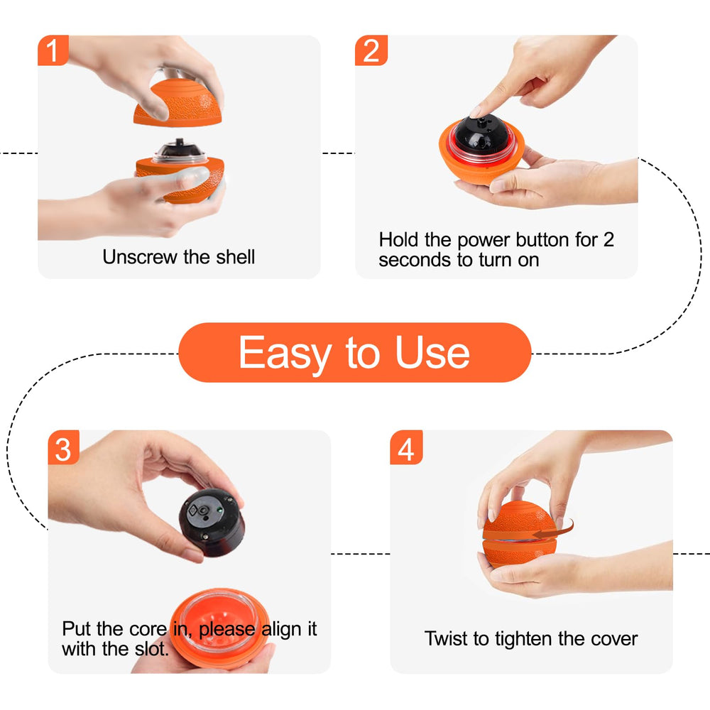 TVM Interactive Dog Ball packaging content image shows complete set for quick setup