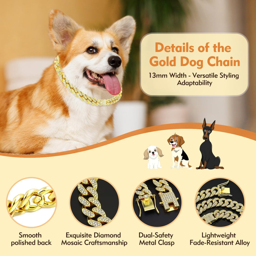 TVTOO gold-cuban-link-dog-collar-buckle-closeup demonstrates secure closure for safe daily use.