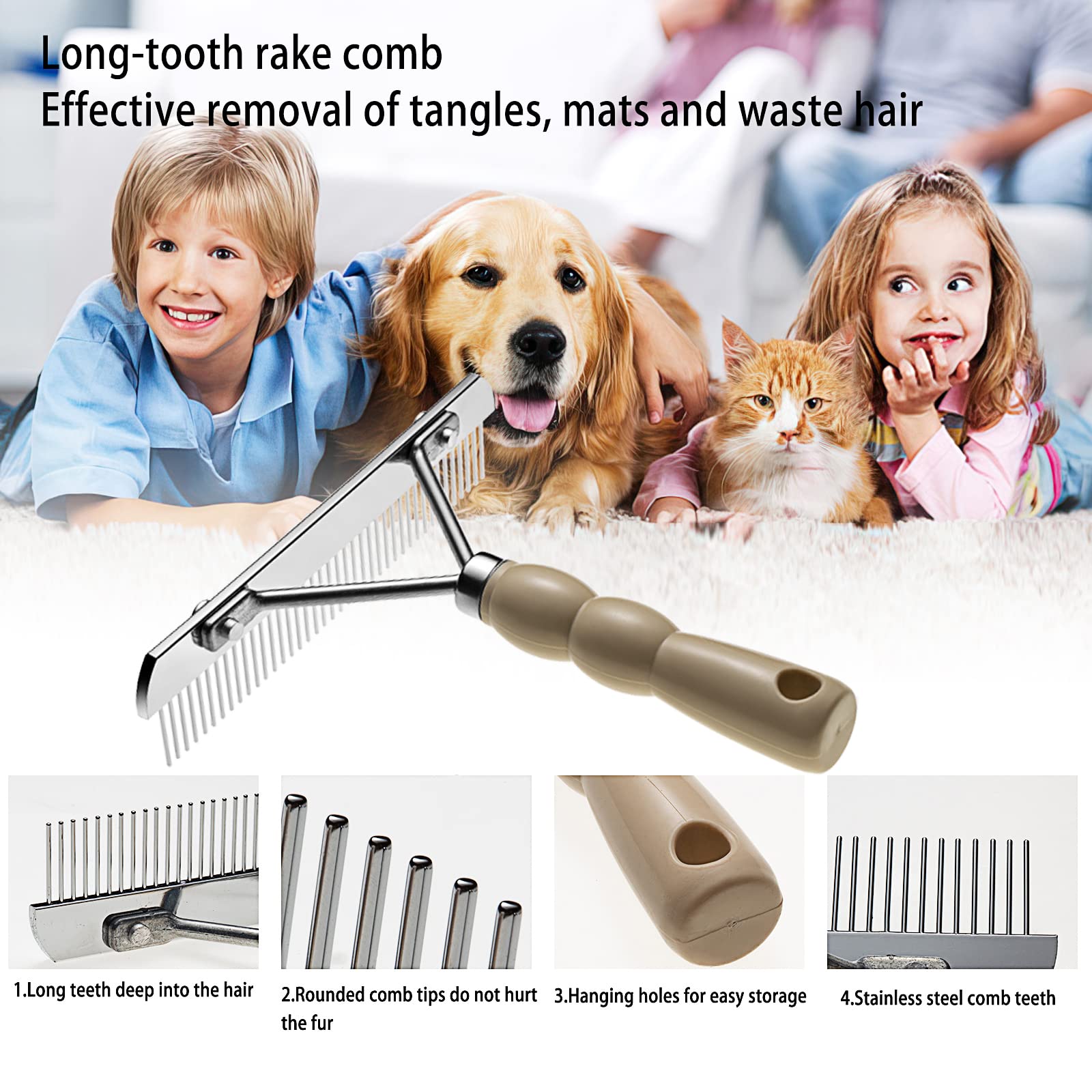 Twellife rake-comb dense-sparse teeth targets fluffy coats and fine hair.