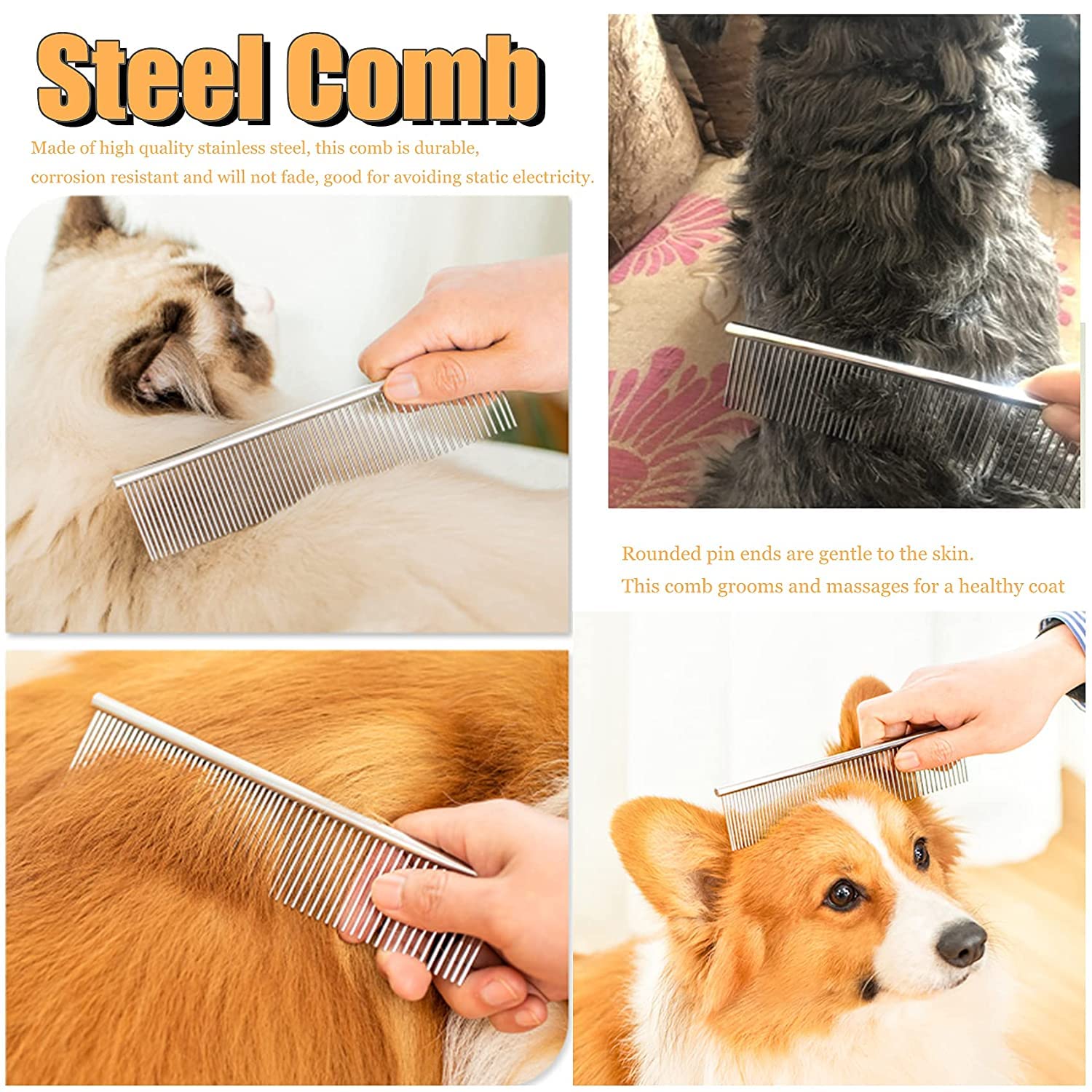 Twellife long-tooth rake shows rounded ends for gentle grooming comfort.