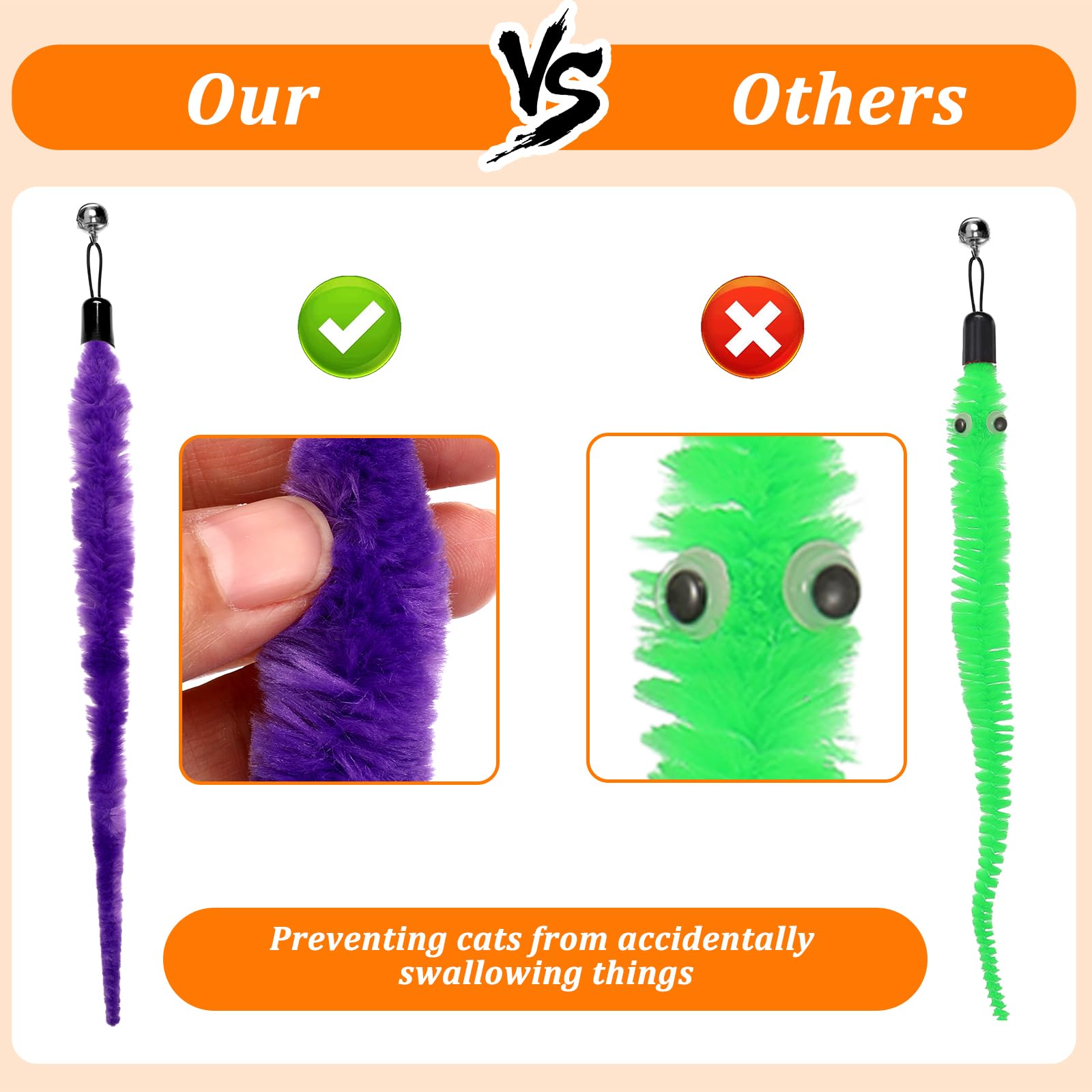 Tweruna cat worm toy anti-pilling fabric resists snags from claws for lasting play