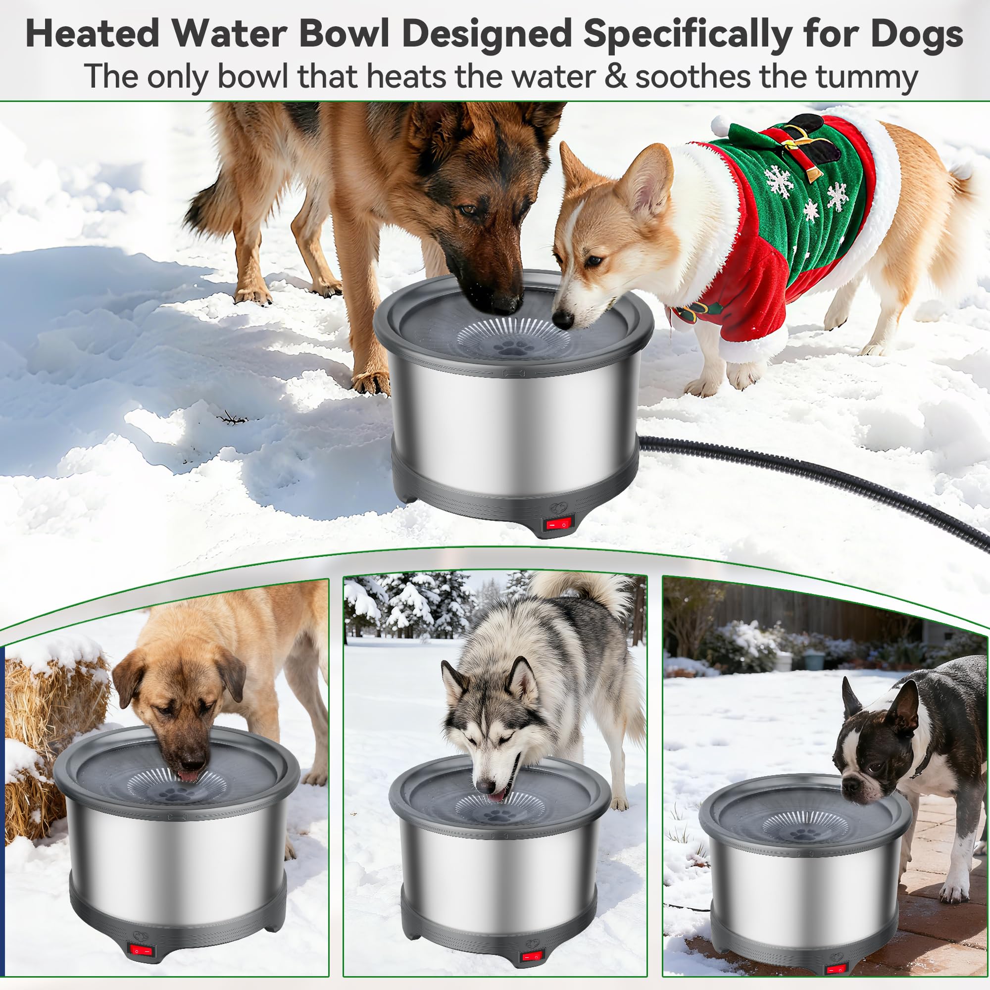 Twinsing heated water bowl ready for outdoor winter use