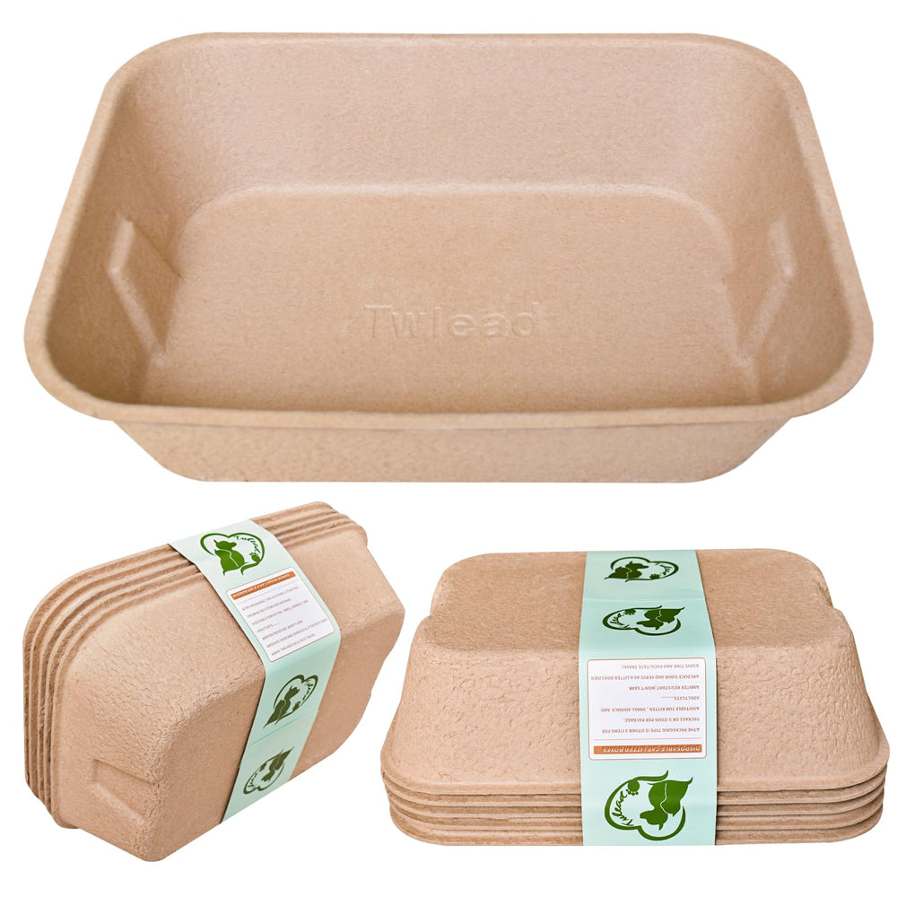Twlead disposable cat litter box 5-pack packaging with towel included for easy setup.