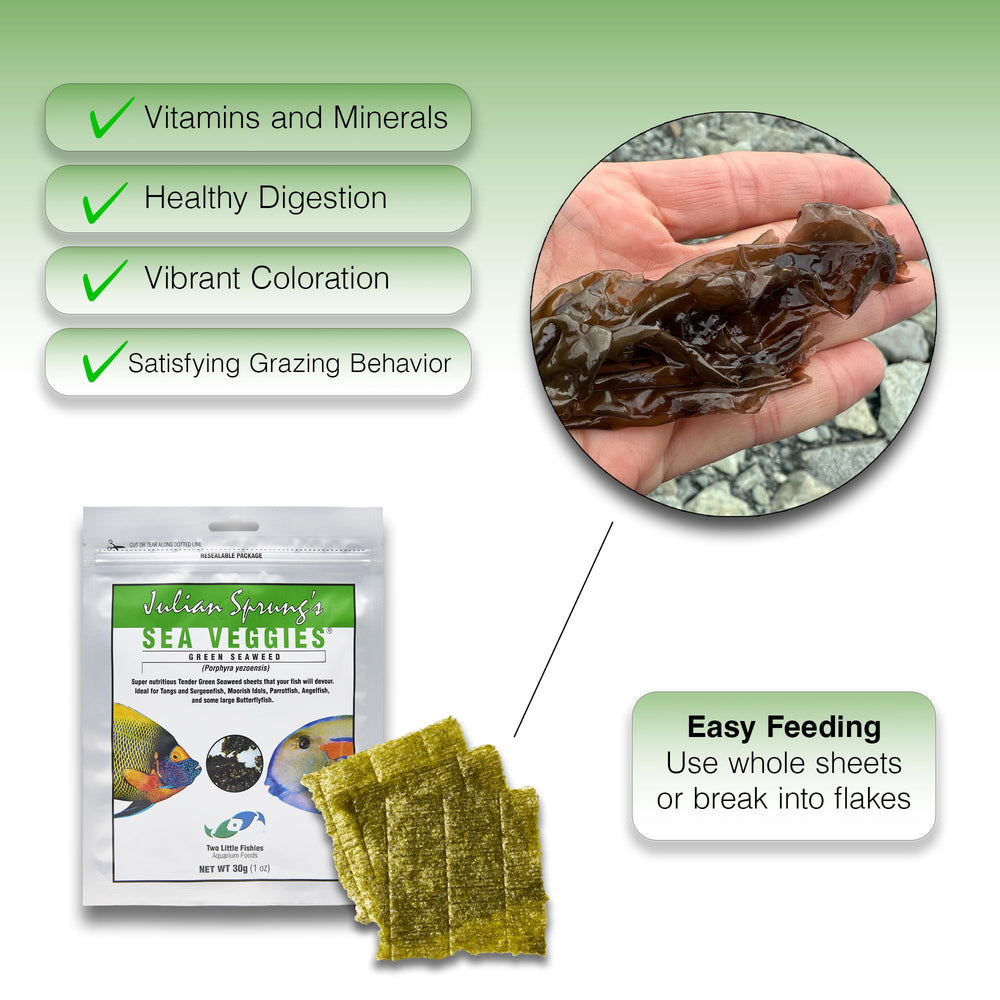Two Little Fishies Sea Veg-Green Seaweed sheets view—easy-to-portion greens for daily feeding.