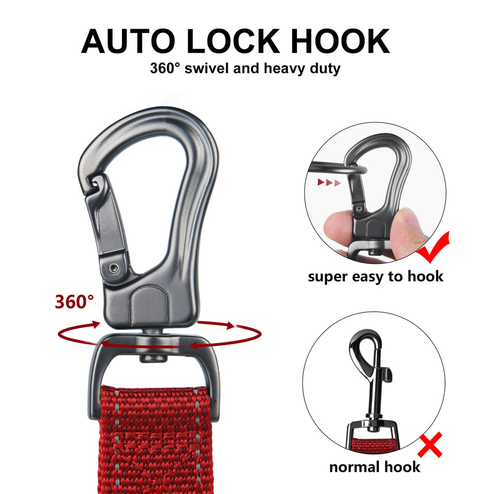 TwoEar auto lock hook leash ensuring secure attachment and easy use.