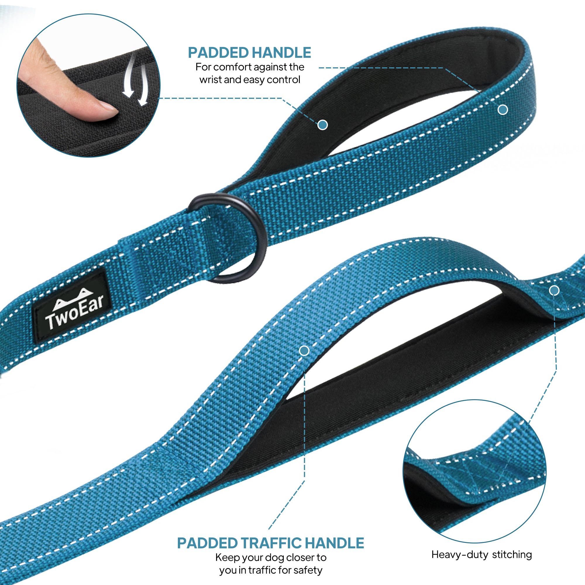 TwoEar heavy-duty nylon leash durable and strong against pulling.