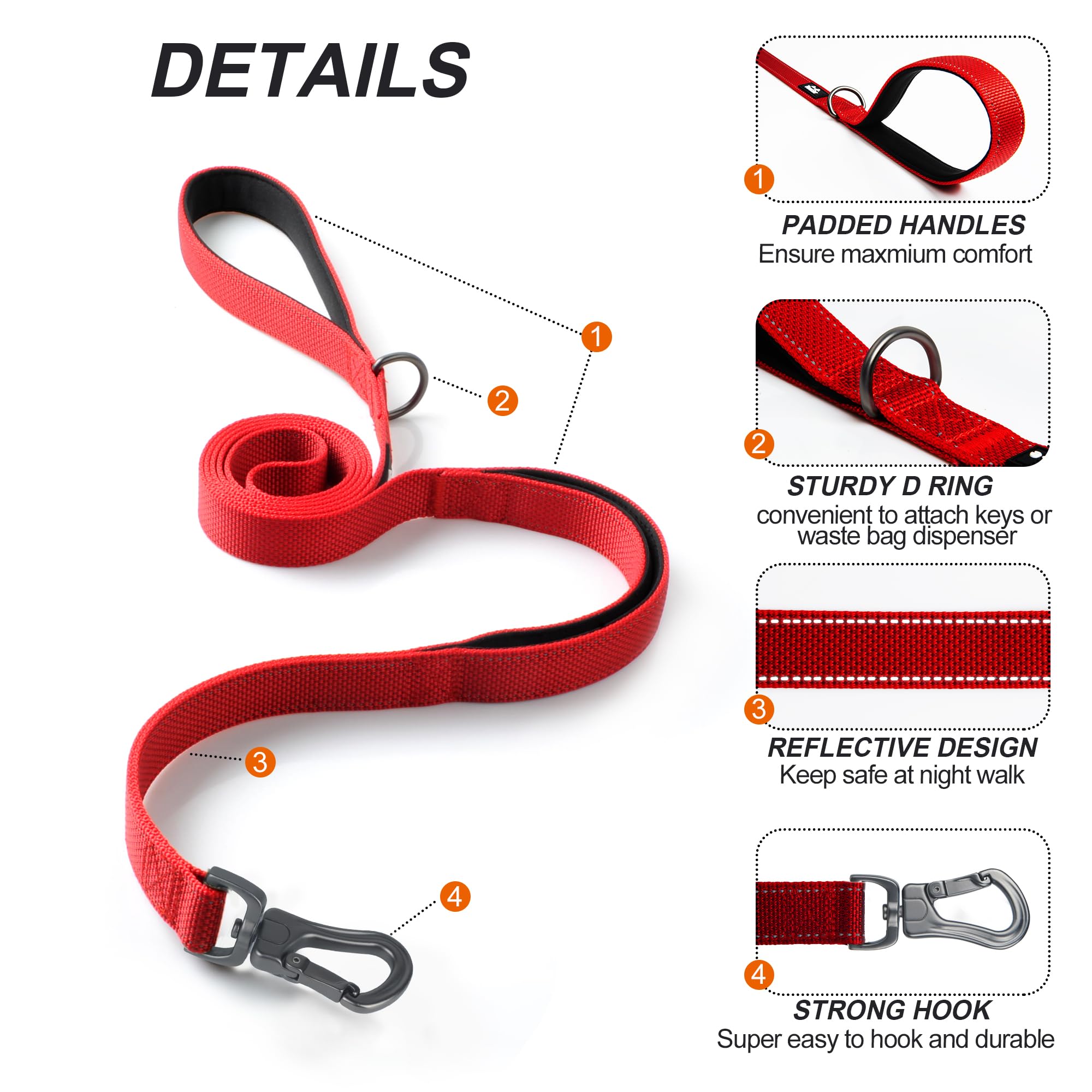 TwoEar leash with traffic handle for quick control in crowded areas.