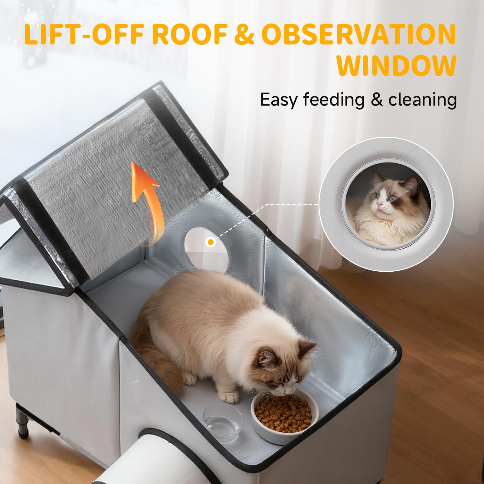 Txunocy heated cat house durable exterior withstands weather and rough use.