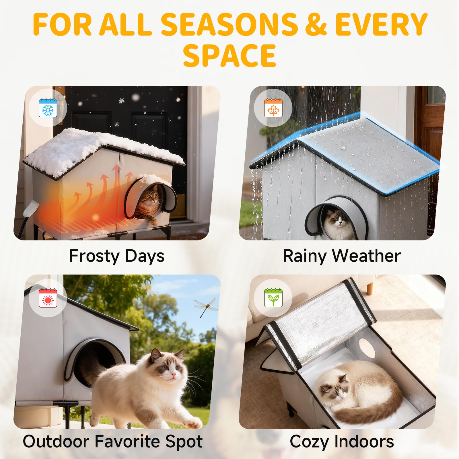 Txunocy heated cat house elevated base keeps paws dry above ground moisture.