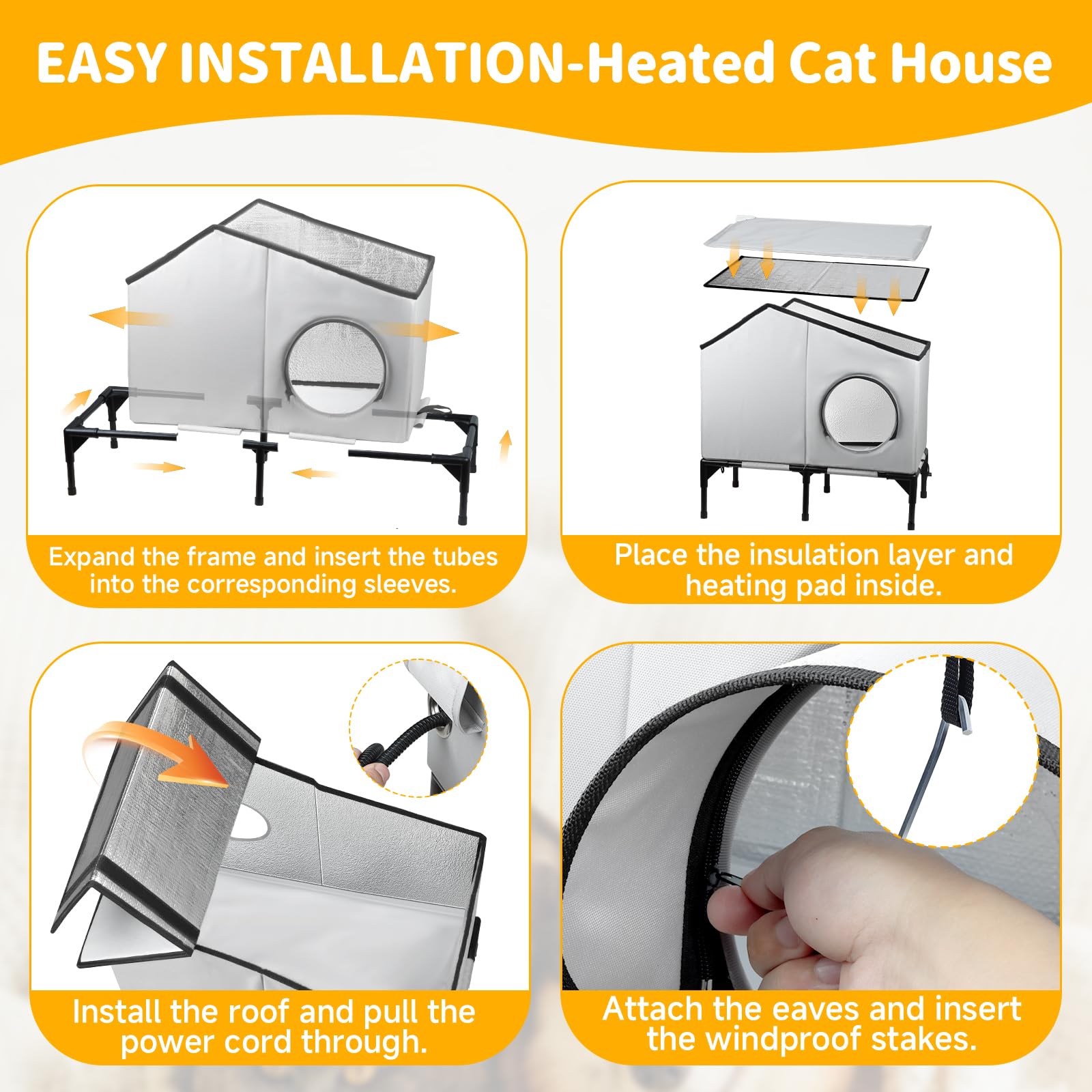 Txunocy heated cat house wind-draft-blocking design keeps shelter stable.