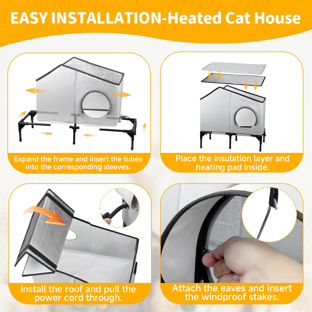 Txunocy heated cat house wind-draft-blocking design keeps shelter stable.