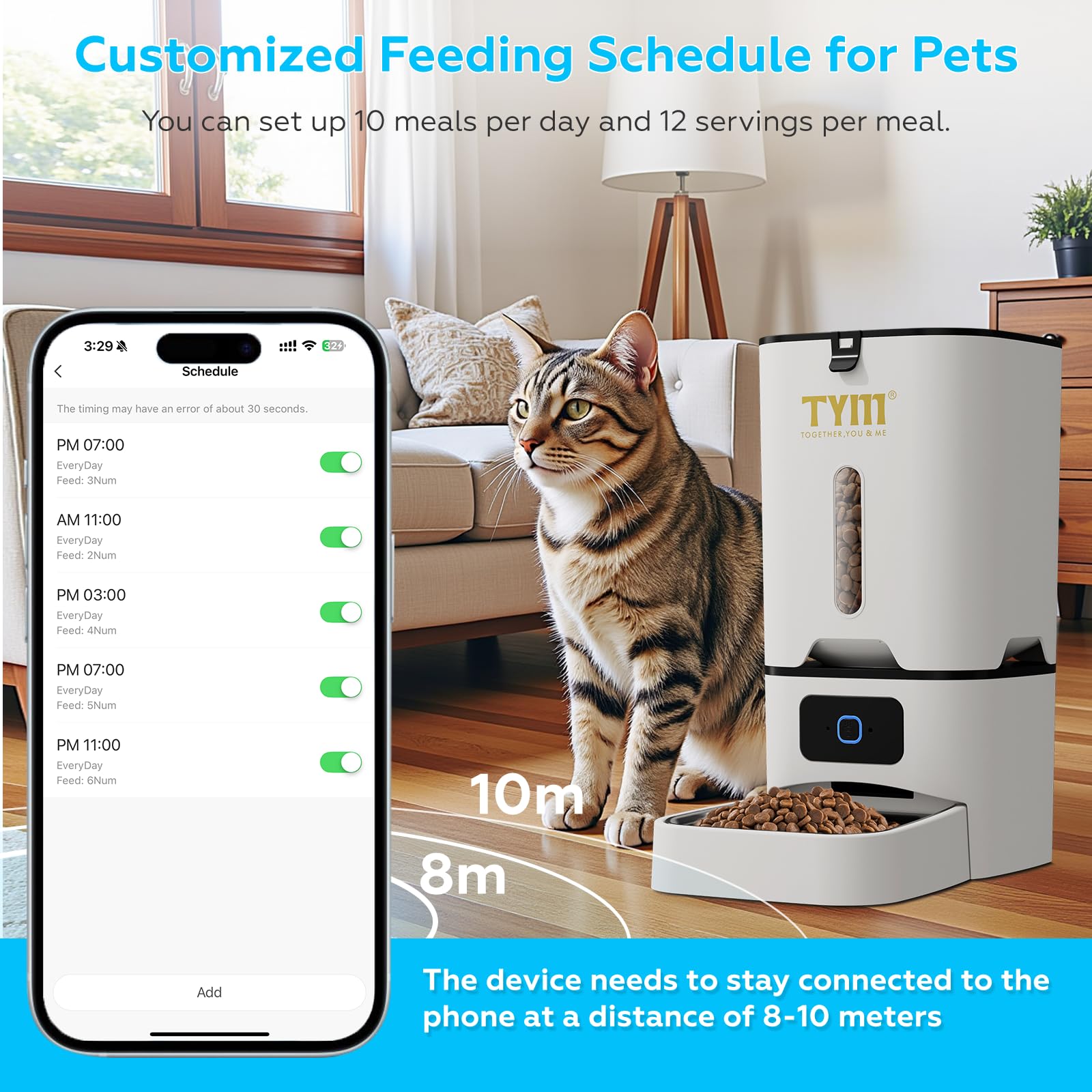 TYM 7L capacity keeps food available for multi-pet households.